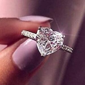 925 Sterling Silver Round Perfect Cut 3ct solitaire Shiny Heart Ring CZ